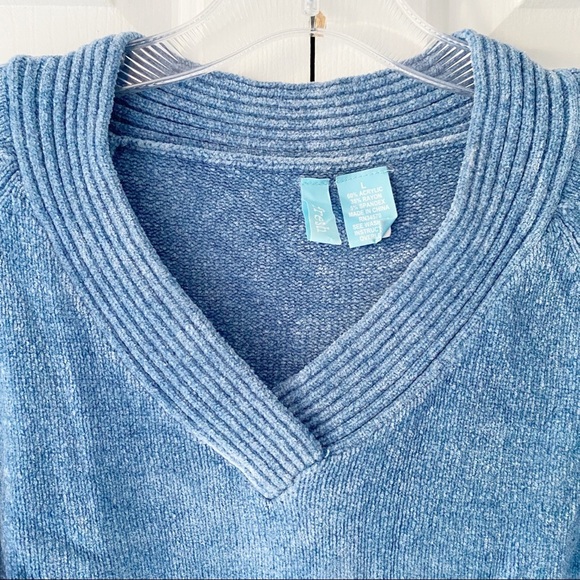 Set 2 Fresh Womens Juniors V-Neck Sweater Large Pink Blue Stretch Knit Tops L - Picture 12 of 16